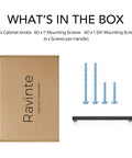 30 Pack Matte Black Cabinet Pulls With Five Inch Center To Center Holes shown with screws and box