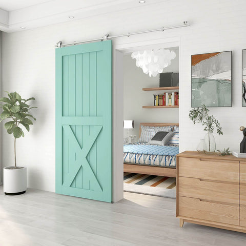 Six Foot Sliding Barn Door Hardware Kit With Top Mount Stainless Steel Heavy Duty Track For Single Wood Door Smooth Quiet Glide