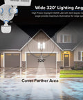 Hardwired Outdoor LED Motion Sensor Lights With Dusk To Dawn 3600 Lumens illuminating a driveway at night, showing 320° coverage