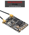 Close-up of AFHDS3 2.4GHz 16 Channel RC Receiver With Dual Antennas showing circuitry for drone connectivity and control.