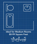 Blueprint showing bathroom layout, compatible with PowerHeat Bathroom Exhaust Fan and Heater Non Lit, 80 CFM, 1300 Watt Heater.