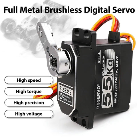 Beefy Brushless RC Servo With Full Metal Gears, 61 KgCm Torque, 0.09 Sec, 8.4V, Heat Dissipation Grooved Housing, Shockproof For One Eighth One Tenth One Twelfth Scale RC Cars, 180 Degree Swing