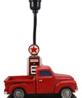 Vintage Old Fashioned Big Red Pickup Truck Table Lamp With Old School Gas Pump Vibe Desktop Home Decor For Country Farmhouse Shelves Hand Painted Polyresin 18.75 Inch Tall Nostalgic Lighting Accent.