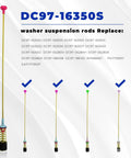 Heavy Duty Top Load Washer Suspension Rods Four Pack Smooth Operator Shock Stabilizers Compatible With Samsung WA50R5400AV WA45T3200AW displayed with multiple colored ends.