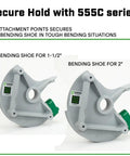 Greenlee And Current Emt Bender Shoe Plus Roller Set For 1.5 Inch And 2 Inch Conduit with 4 attachment points for secure hold.