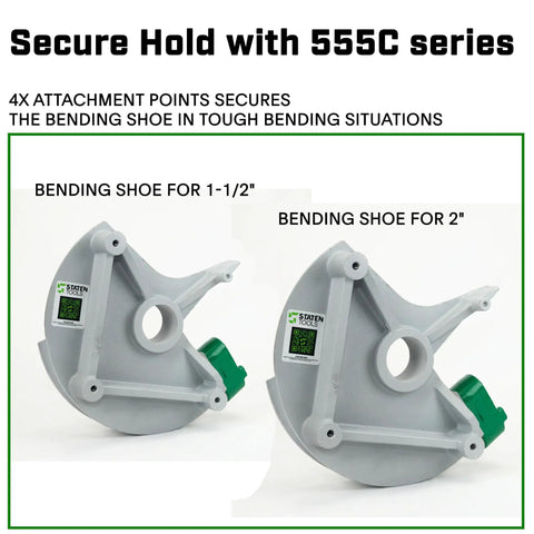 Greenlee And Current Emt Bender Shoe Plus Roller Set For 1.5 Inch And 2 Inch Conduit with 4 attachment points for secure hold.