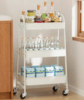 3-Tier Rolling Utility Cart With Locking Wheels For Small Spaces in kitchen holding bottles and cartons