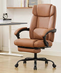 Boss Level Comfort Reclining Office Chair With Footrest For All Day Comfort Ergonomic Leather Desk Chair For Home Office Brown