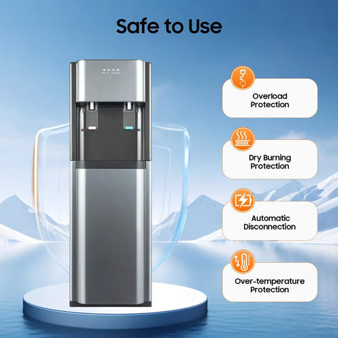 Bottom Loading Water Cooler Dispenser With Hot And Cold Function, Stainless Steel Inner Tank, Durable PP Shell