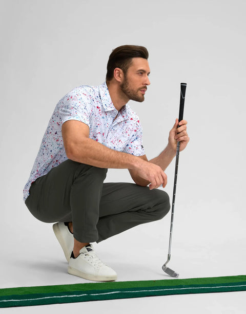 Men's Golf Polo Shirt Short Sleeve Dry Fit Performance Moisture Wicking Collared Polo With Stretch Fabric For Men White Dots Print XL