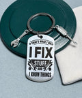 Thats What I Do I Fix Stuff And I Know Things Mechanic Keychain Gift For Maintenance Pros with wrench and screwdriver charms