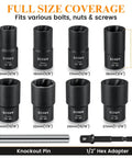 Badass 9 Piece Bolt Extractor Set With Center Punch Bar 1/2 Inch Drive Impact Sockets Shred Through Stubborn Stripped Rounded Rusty Lug Nuts And Seized Fasteners With Zero Sweat Ease showing multiple socket sizes.
