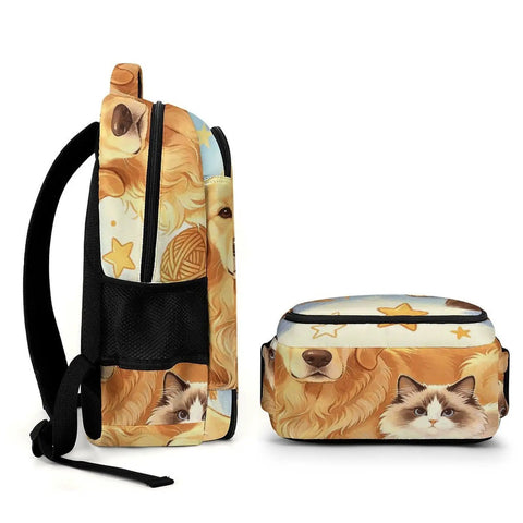 Side view of Fluffy Pet Friends Printed Unisex Backpack With Large Capacity Dope Everyday Carry For School Work And Travel
