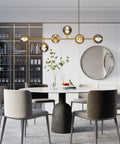 Modern Gold Pendant Lighting With Smoke Gray Glass Globes Adjustable 6-Light Hanging Ceiling Fixture for Living Room