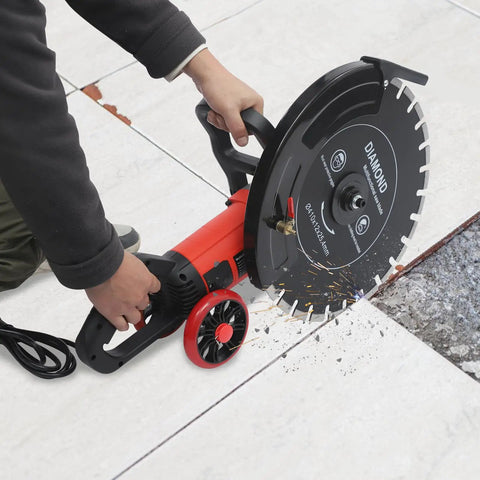 Heavy Duty 16 Inch Electric Concrete Saw With 4000 Watt Copper Motor cutting through granite with water pump in use.