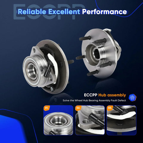 Beefy Wheel Bearing And Hub Assembly Replacement For Ford F150 1997 1998 1999 2000 5 Lug Hubs With ABS Direct Fit OE Quality 515010 Pair