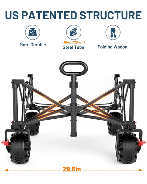 Beast Wagon 600L Folding Utility Wagon frame and wheels with US patented structure