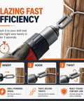 Heavy Duty Electric Drill Wire Twisting Tool With 1/4 Inch Hex Shank attached to a drill creating tight wire twists.