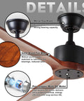 Details of 52 Inch Walnut Wood Ceiling Fan With 3 Blades No Light Quiet Reversible DC Motor Indoor Outdoor Remote Control Farmhouse Style