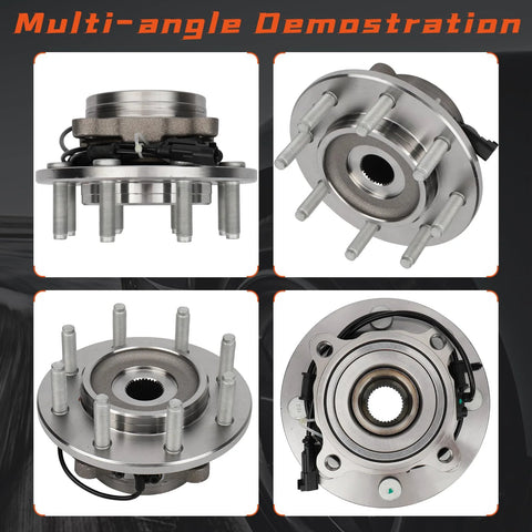 Front Wheel Hub And Bearing Assembly For 2006 To 2008 Dodge Ram 1500 2500 3500 4x4 8 Lug Wheel With ABS Replacement shown in multiple angles