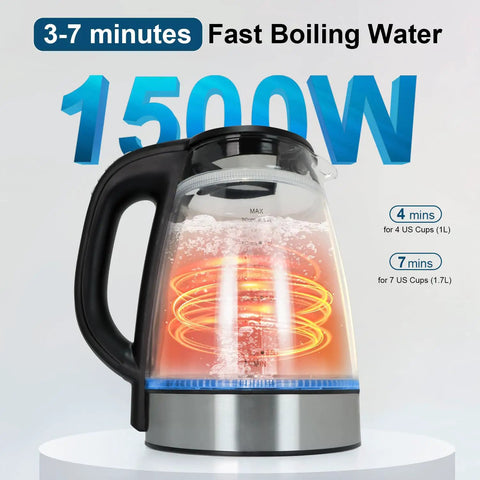 Electric Kettle With Temperature Control, 6 Presets For Tea, Coffee And Herbal, Fast Boil 1.7L, Borosilicate Glass, 1500W