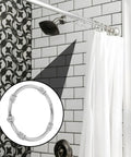 12 Piece Zinc Alloy Shower Curtain Hooks With Smooth Glide Double Sided Rings For Bathroom Rods No Tools Needed Easy Install Durable Rust Resistant With Shiny Silver Finish shown installed on a bathroom rod with white curtain