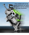 Rock Solid Electric Desktop Woodworking Saw With 1100W Motor And Killer Precision Cuts Straight Up Built Tough, shown with wheels for mobility.