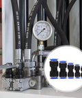 Grab The Healeved 50 Piece Pneumatic Fittings Quick Connect Push To Connect Air Hose Repair Kit Made From Sturdy Pu Plastic With Multiple Outer Diameters For Your Easy Connection Solution In The Shop. Black PU quick connect air hose fittings with pressure gauge and blue collars