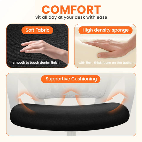 Comfort features of Ergonomic Mesh Office Chair With Lumbar Support, Cushioned Seat, Adjustable Height, Swivel Rolling Wheels