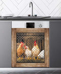 Rooster Magnetic Dishwasher Cover Sticker For Kitchens Fridge Door Panels Farmhouse Hen Decals, fitted on dishwasher.
