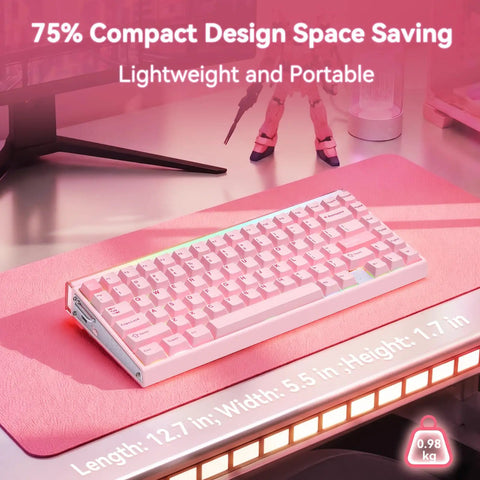 Sick Speed Wireless Gaming Keyboard With Seventy Five Percent Layout And Lightning Fast Rapid Trigger Switches Featuring Eight Thousand Hertz Polling Rate Zero Lag Response And Smooth Magnetic Axis Actions In Classic Black on a pink desk.