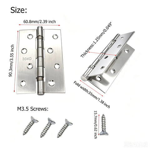 Beefy 5 Pack Folding Butt Hinges In Stainless Steel With Screws 3.55 By 2.39 Inches 1.25mm Thick Heavy Duty Hinges For Cabinets