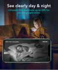 1080P HD Indoor Home Security Camera With 2.4GHz WiFi Smart AI Detection for monitoring child with night vision on phone app.