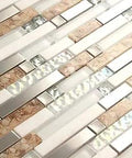Iridescent White Stone Mosaic Wall Tile Set With Conch Inlays And Stainless Steel Accents for Kitchen Backsplash, Luxe Shine