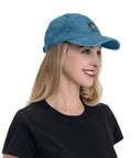 Woman wearing Lightweight Cyan Blue Fishing Hat For Men And Women, All Day Outdoors Cap With Adjustable Buckle, side view