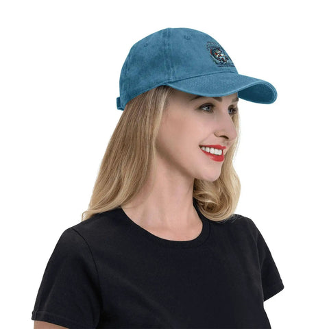 Woman wearing Lightweight Cyan Blue Fishing Hat For Men And Women, All Day Outdoors Cap With Adjustable Buckle, side view