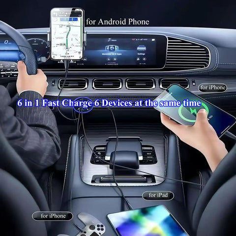 High Power USB C Car Charger 6 In 1 With Voltage Display 250W Multi Port Cigarette Lighter Adapter charging multiple devices in car