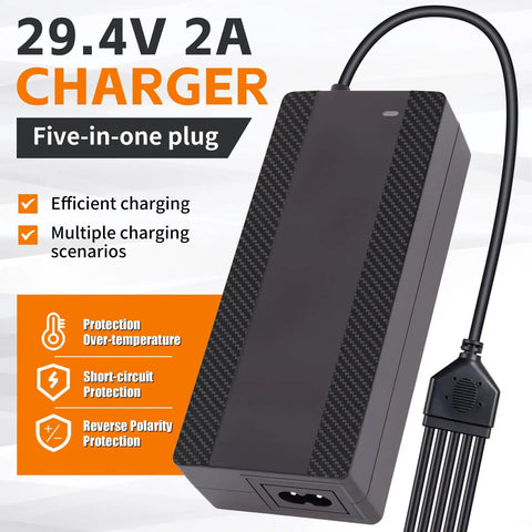 29.4V 2A Lithium Battery Charger With Five In One Universal Plug For 24V To 29.4V 7S Packs And E Scooters Smart Charger