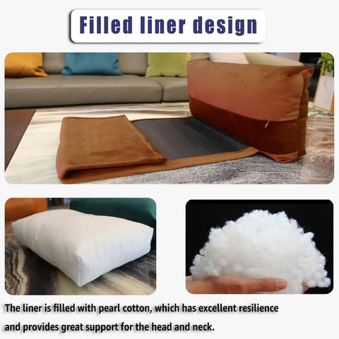 Velvet Comfy Recliner Head Pillow With Non Slip Base Adjustable Neck Support, shown with filled liner design emphasizing pearl cotton.