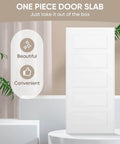 Front view of 5-panel bypass sliding closet door with steel frame, white primed finish, ideal for remodel, includes track hardware.