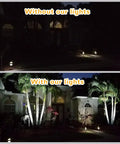 Outdoor Solar Lights 2 In 1 Waterproof Spotlights lighting a garden pathway at night with cool white illumination.