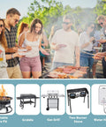 Group cooking at outdoor BBQ with Six Foot Stainless Steel Braided Propane Regulator With Hose For Blackstone 28 And 36 Inch Griddles Weber Grills Patio Heaters And Fire Pits The Go To Universal Gas Grill Regulator Replacement Part
