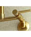 Close-up of a brushed nickel handle on 8 Inch Adjustable Center Wall Mount Kitchen Faucet with solid brass construction.