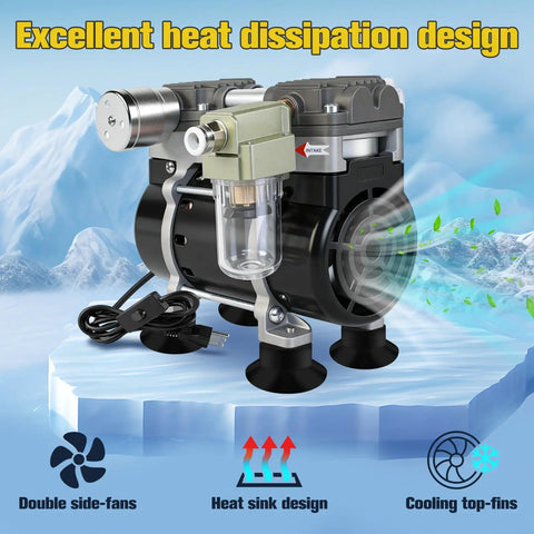 Oil Free Lab Vacuum Pump With Silencer, 50L Per Min Flow, Quiet Operation, No Mess, High 90Kpa Vacuum, Oilless Diaphragm Pump