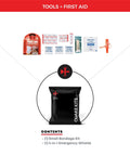 Tools and first aid items for One Person 72 Hour Survival Go Bag With Food And Water, First Aid, And Prep Tools For Disasters And Earthquakes
