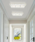 Hallway with two Crystal Rectangle Ceiling Light Fixture Flush Mount LED, 18W, bright white glow with sparkling accents.