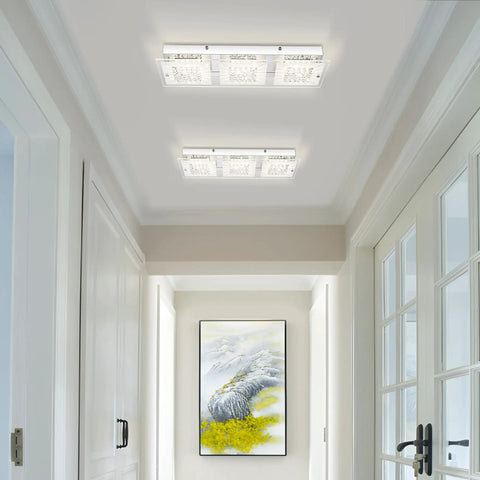 Hallway with two Crystal Rectangle Ceiling Light Fixture Flush Mount LED, 18W, bright white glow with sparkling accents.