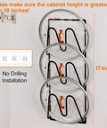 Two Pack Pot Lid Organizer Rack for Cabinet Door and Wall Mounts, Six Tier Lids Holder, Rustproof No Drill Adhesive Install, Easy Access and Space Saving Kitchen Storage, Classic Black, installed view with lids.
