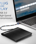 External CD DVD Drive USB 3.0 Portable CD RW DVD Burner For Laptop Desktop PC Windows Mac Linux Plug And Play No Power Adapter Needed Ultra Slim Compatible With MacBook Pro Air And PCs, black slim USB drive