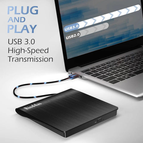 External CD DVD Drive USB 3.0 Portable CD RW DVD Burner For Laptop Desktop PC Windows Mac Linux Plug And Play No Power Adapter Needed Ultra Slim Compatible With MacBook Pro Air And PCs, black slim USB drive